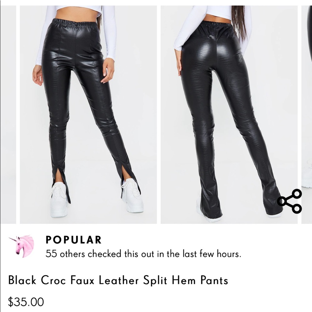 Black croc faux leather pants
